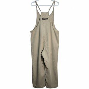 NWOT | Khaki Tan Wide Leg Cropped Overalls Jumpsuit Romper Pockets | Large